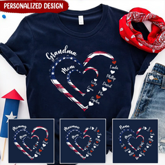 4th of July Grandma Mom Kids Heart In Heart Personalized Shirt