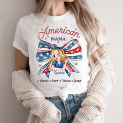 4th of July Pretty American Grandma Mom Coquette Style Custom Kids Personalized Shirt