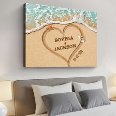 Coeur personnalisé dans le sable avec des noms, cadeaux de fiançailles pour couple, cadeaux de mariage sur la plage pour couple personnalisé