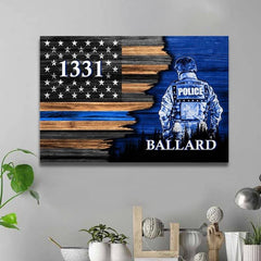 Police Officer Suit Half Thin Blue Line Flag Personalized Canvas Print