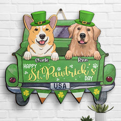 Happy St. Pawtrick’s Day - Cadeau pour les amoureux des chiens, Saint-Patrick, panneau en bois de forme personnalisée