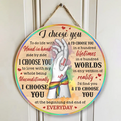 Je vous choisis et je vous choisirais - Panneau rond en bois personnalisé - Meilleurs cadeaux pour les couples LGBT pour les anniversaires de Noël et de la Saint-Valentin