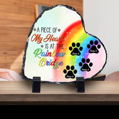 Un morceau de mon cœur est au Rainbow Bridge - Cadeau commémoratif pour chien - Photo personnalisée en ardoise de cœur