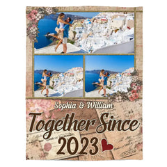 Custom Photo Together Since Husband Wife - Couple Gift - Personalized Custom Fleece Blanket