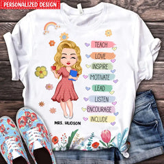 Teacher Floral Rainbow Personalized 3D T-shirt Teacher Appreciation Thank You Gift