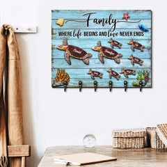Family Where Life Begins And Love Never Ends - Personalized Wood Key Hanger