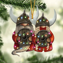 Viking Couple With Printed Christmas Light - Personalized Christmas Ornament - Gift For Couples