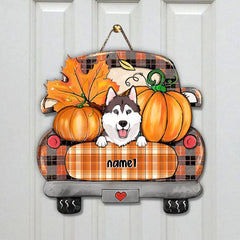 Personalized Cat Dog Mom Fall Season Truck Shape Wooden Sign