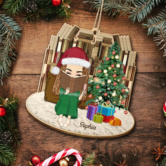 Reading Girls Sitting Relax At Home - Christmas Gift For Books Lovers - Personalized Custom Shaped Wooden Ornament