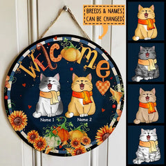 Panneaux de porte de bienvenue, cadeaux d’automne pour les amoureux des chats, panneaux en bois personnalisés de fleurs d’automne, cadeaux de maman de chat