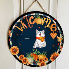 Panneaux de porte de bienvenue, cadeaux d’automne pour les amoureux des chats, panneaux en bois personnalisés de fleurs d’automne, cadeaux de maman de chat