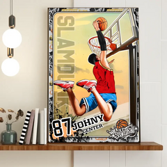 Affiche de basket-ball personnalisée personnalisée, toile, style vintage, cadeaux de sport pour fils, cadeaux pour fils de basket-ball, cadeaux pour amateurs de basket-ball