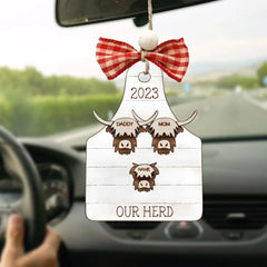 Highland cow Personalized Car Wooden Ornament, 2023 ornament, rustic christmas ornament