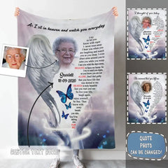 Angel Wings of Mother Upload Photo As I Sit In Heaven Personalized Fleece Blanket