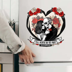 Til Death Do Us Part Couple Skull - Autocollant personnalisé personnalisé et aimant de réfrigérateur - Cadeau d’Halloween pour couple