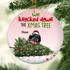 We Knock Down The Xmas Tree, Naughty Dog Bauble, Personalized Dog Breeds Ornament, Circle Ceramic Ornament