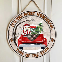 Décorations de porte de Noël, cadeaux pour les amoureux des chiens, c'est le moment le plus merveilleux de l'année, camion rouge en bois, cadeaux pour maman de chien