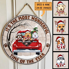 Décorations de porte de Noël, cadeaux pour les amoureux des chiens, c'est le moment le plus merveilleux de l'année, camion rouge en bois, cadeaux pour maman de chien