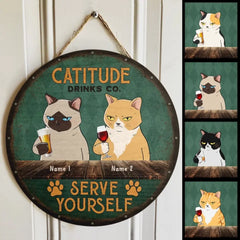 Panneaux en bois personnalisés, cadeaux pour les amoureux des chats, Catitude Drink CO. Servez-vous, cadeaux de pendaison de crémaillère personnalisés, cadeaux de maman chat