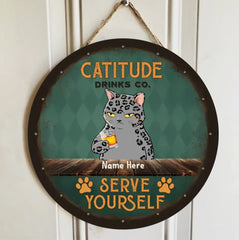 Panneaux en bois personnalisés, cadeaux pour les amoureux des chats, Catitude Drink CO. Servez-vous, cadeaux de pendaison de crémaillère personnalisés, cadeaux de maman chat