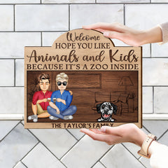 Hope You Like Animals And Kids - Anniversary, Birthday, Home Decor Gift For Spouse, Lover, Husband, Wife, Couple - Personalized Custom Shaped Wood Sign