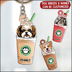 Porte-clés en acrylique transparent personnalisé, cadeau pour les amoureux des chiens, mignon chien café Puppuccino