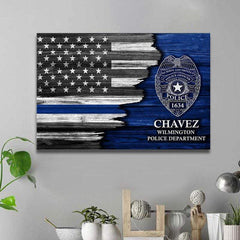 Drapeau de la ligne bleue mi-mince avec insigne de police ligne bleue mince Impression sur toile 