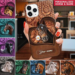 Love Horse Breeds Custom Name Hoofprint Leather Pattern Personalized Phone Case LPL06SEP22CT1 Silicone Phone Case Humancustom - Unique Personalized Gifts 