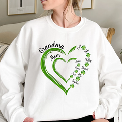 St Patrick's Day Green Heart In Heart Grandma Mom Shamrock Kids Personalized Sweatshirt