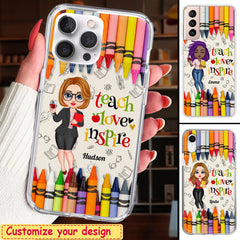 Colorful Crayon Teach Love Inspire Cute Pretty Doll Teacher Personalized Phone case Perfect Teacher's Day Gift