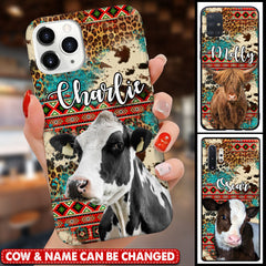 Vintage Country Farm Love Cows Cattle Aztec Leopard Cowhide Pattern Personalized Phone Case