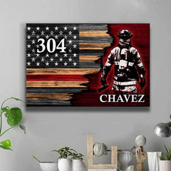 Half Thin Red Line Bunker Gear With Unit Number Personalized Firefighter Canvas Print