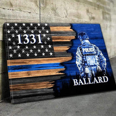 Police Officer Suit Half Thin Blue Line Flag Personalized Canvas Print