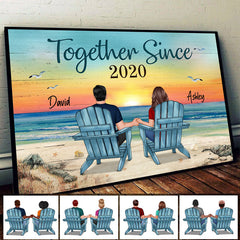 Beach Landscape Back View Couple Sitting Together Since Personalized Horizontal Poster